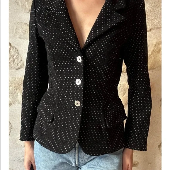 🇫🇷 Plein Sud Vintage 90’s Black and White Polka Dot Blazer - Picture 3 of 8
